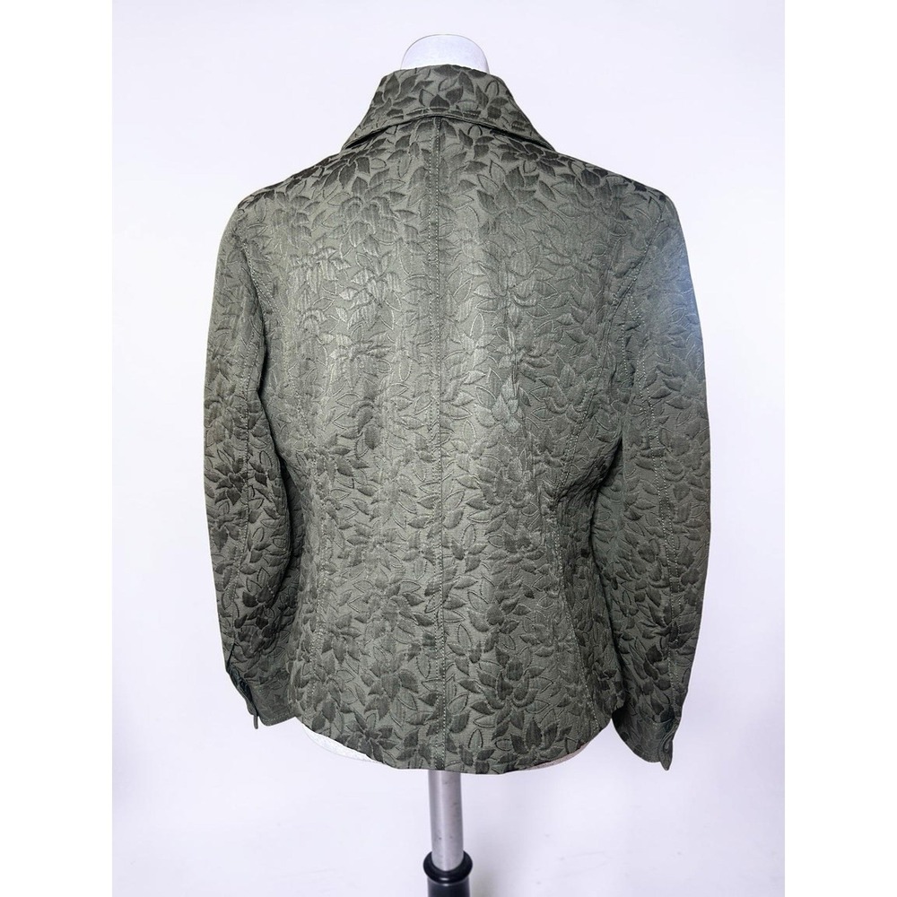 J Jill Quilted Jacket MP Olive Green Embossed Floral Petite Pockets - Picture 4 of 11